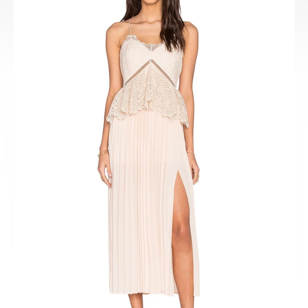 Self-Portrait Lace Peplum Midi Dress in Cream